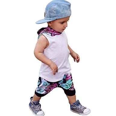 ♬♬2018 Hot Sale!Todaies Summer Baby Boy Hooded Vest Tops+Shorts Pants 2pcs Outfits Toddler Kids Striped Clothes Set