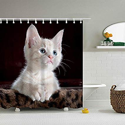 Decorative Shower Curtains,TechCode Zebra Pattern Life Polyester Fabric Bathroom Curtain with Hooks Size 180CM180CM (A01-CAT)