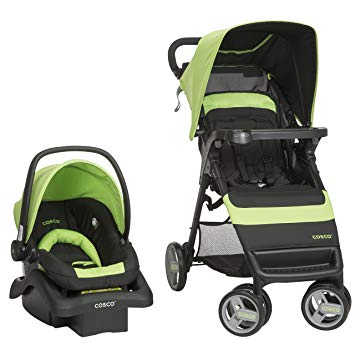 Cosco Simple Fold Travel System with Light 'N Comfy Infant Car Seat, Bright Lime